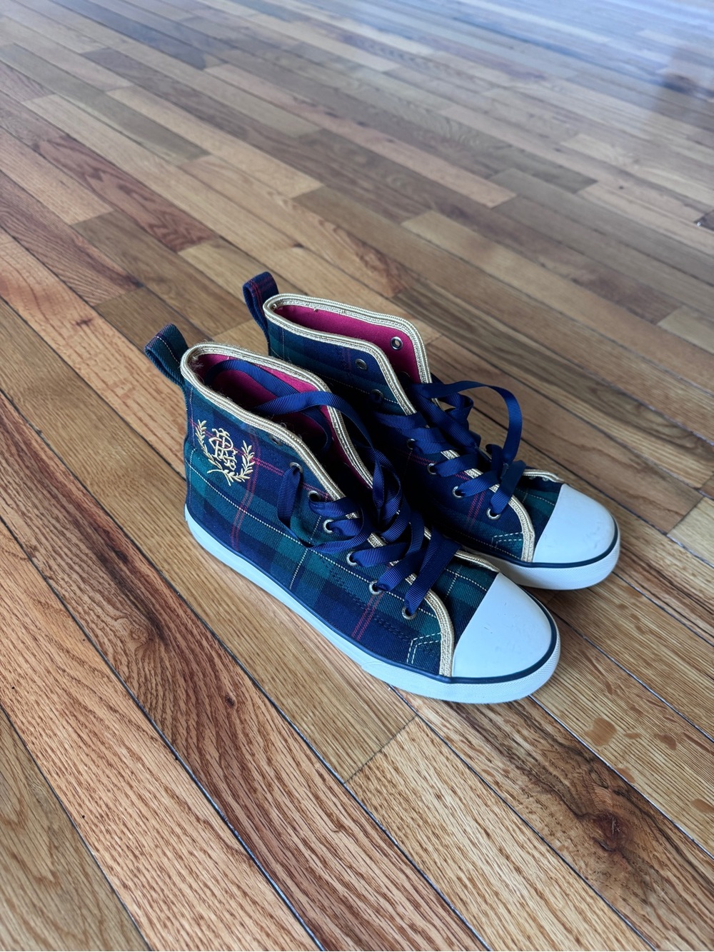 Ralph Lauren Kids Plaid High-Top Sneakers with Gold Trim